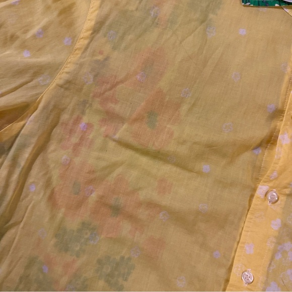 Seaplane Yellow Floral Soft playful, asymmetric Button-Up Long Sleeve Shirt XL - Picture 9 of 16